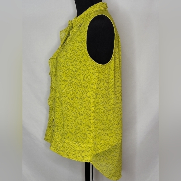 CAbi Reign Chartreuse Ruffle Sleeveless Pop-Over Button Front Blouse #3071 - S - Picture 3 of 10